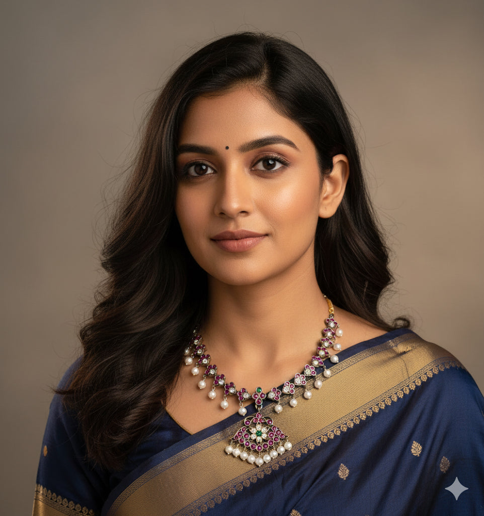 Black finish precious kemp-green-white pearl necklace dj-50629