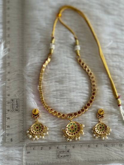Gold tone AD ruby-green south indian style attigai/necklace set dj-51669