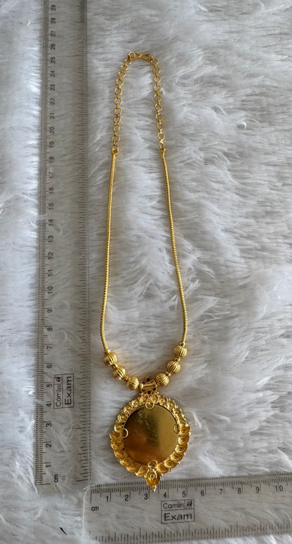 Gold tone pink-green kerala style round kodi Lakshmi necklace dj-51704
