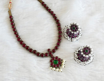 Black finish precious kemp-green pearl flower necklace set dj-53354
