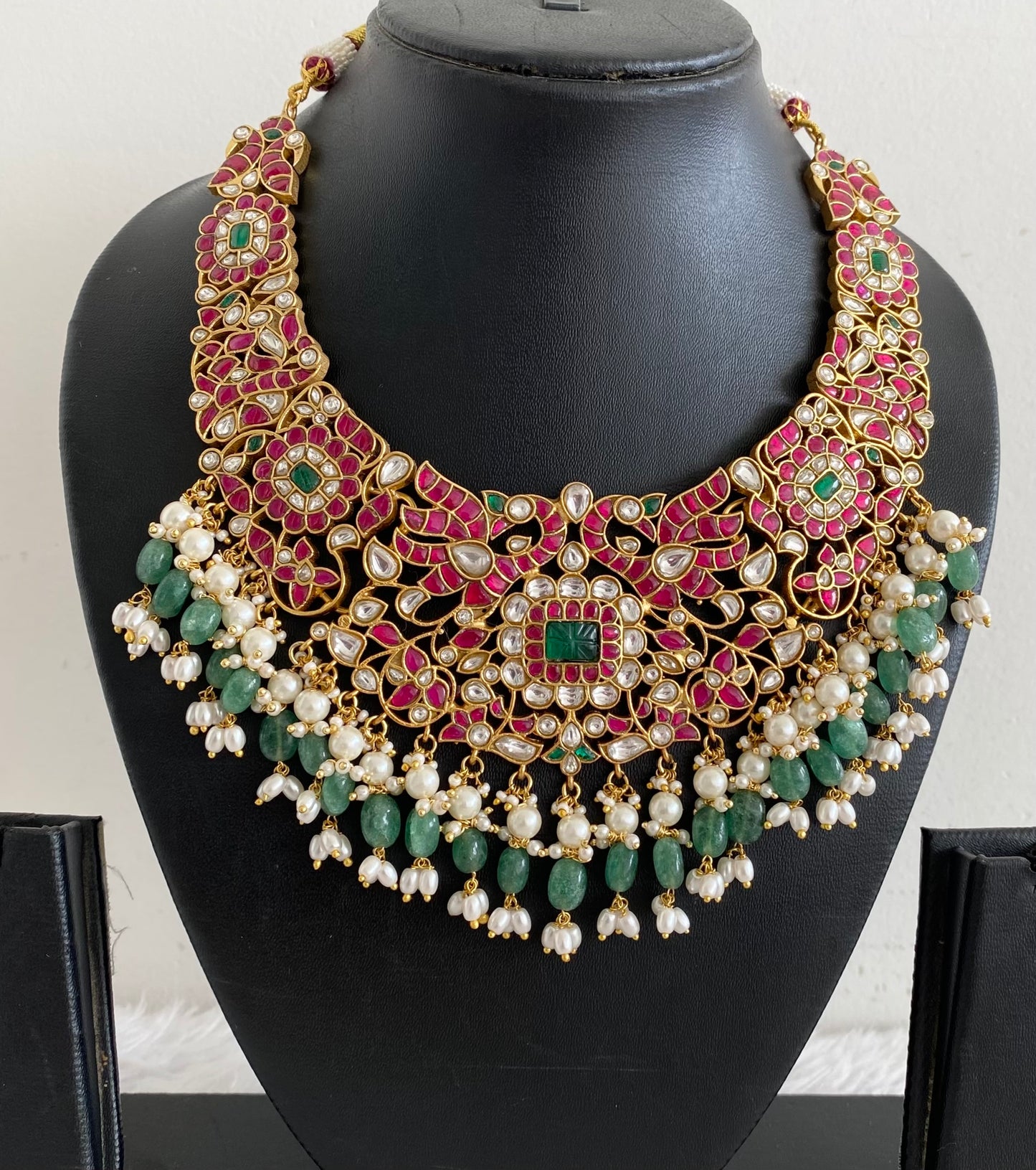 Antique gold tone peacock beads kundan jadau choker necklace dj-54166