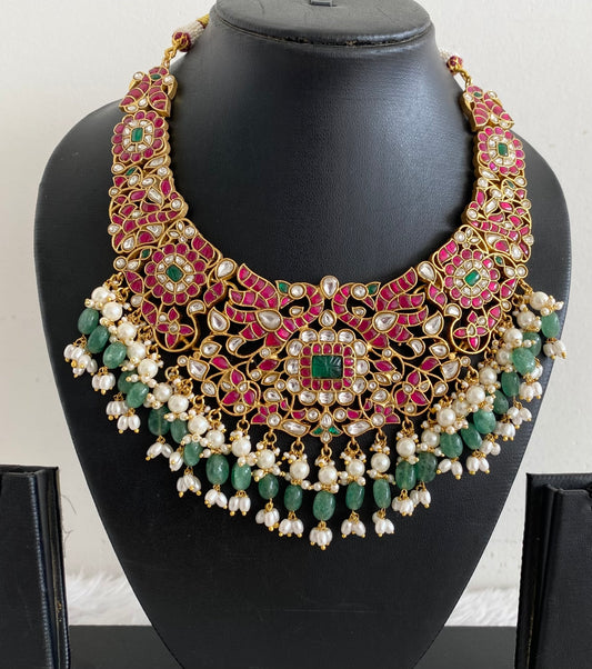 Antique gold tone peacock beads kundan jadau choker necklace dj-54166