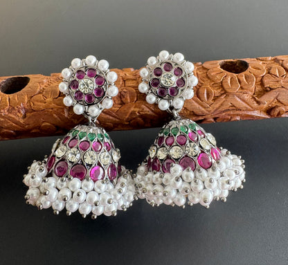 Black finish precious kemp-white stone pearl big jhumkka dj-51256