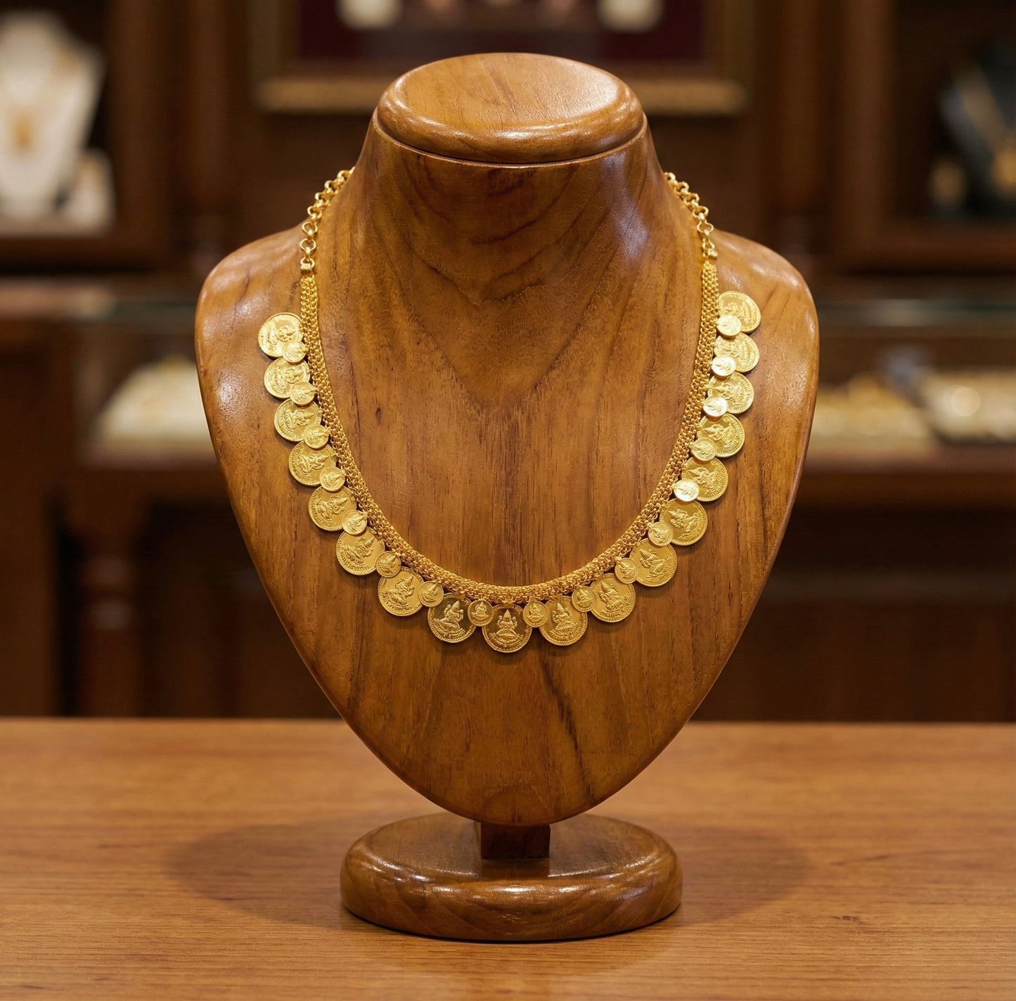 Gold tone kerala style double layer lakshmi coin necklace dj-51728