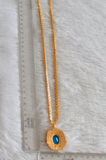 Gold tone 24 chain with sky blue oval stone pendant dj-51914
