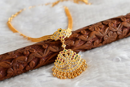 Gold tone south indian AD pink-green-white swan attigai/necklace dj-51893