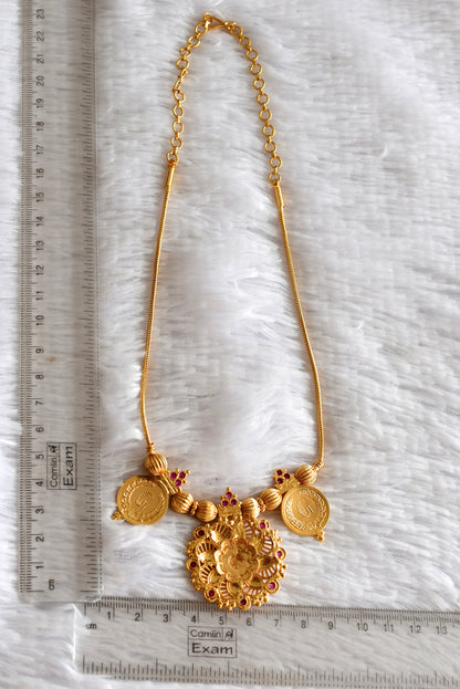 Gold tone AD pink flower lakshmi coin necklace dj-51843