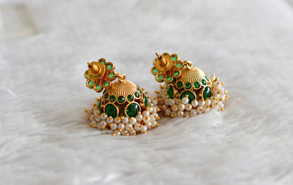 Matte finish green-kemp pearl cluster flower jhumkka dj-51859