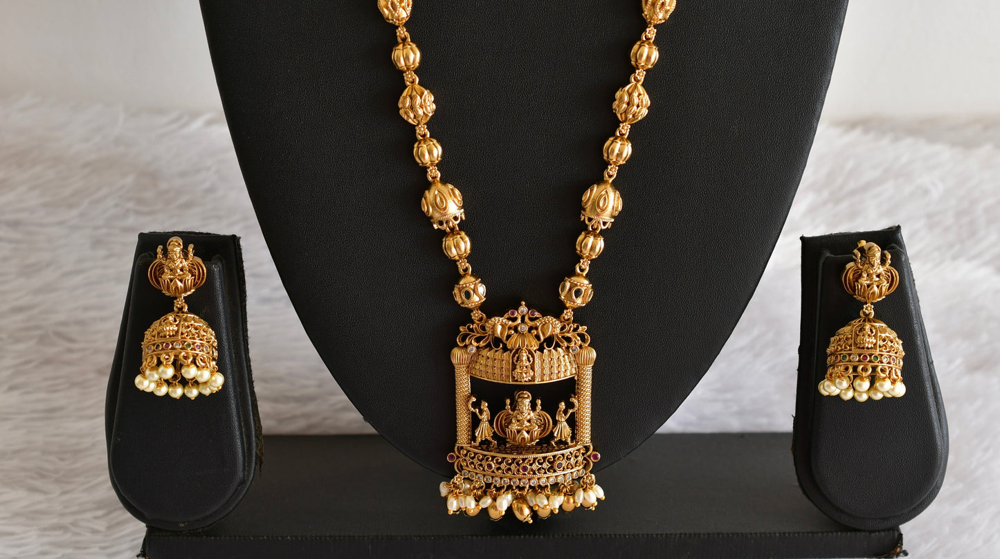 Antique gold tone pink-green lakshmi peacock haar set dj-52433