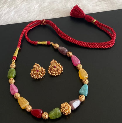 Antique gold tone multicolour beaded necklace set dj-54948