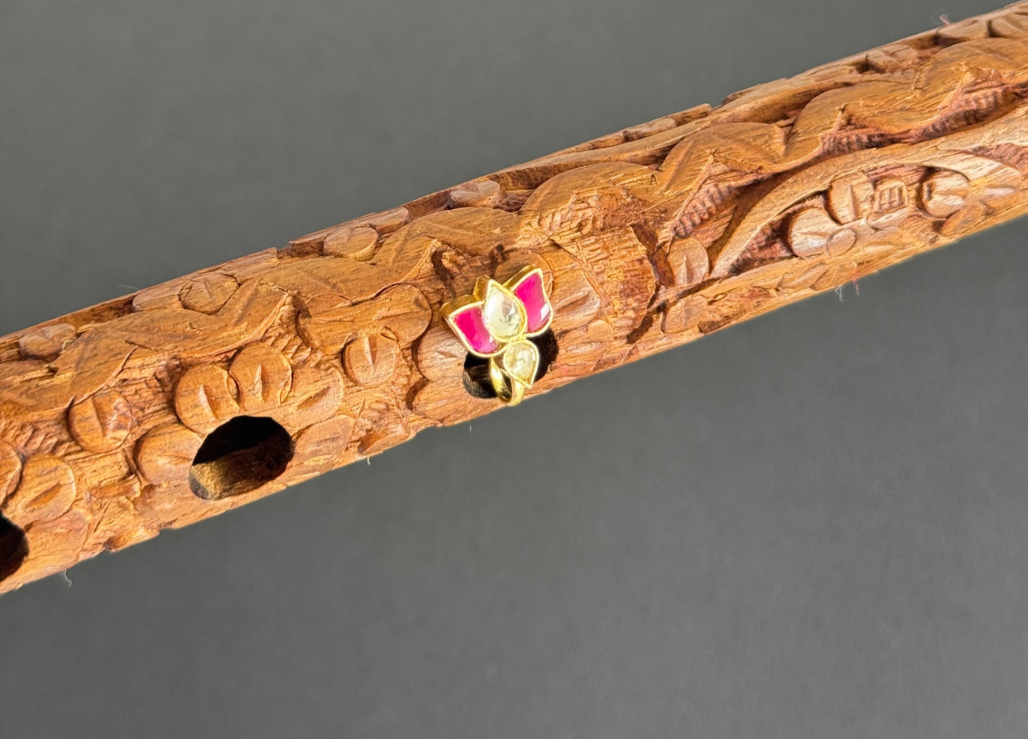 Gold tone pink-white kundan jadau lotus Nose Pin Dj-51420