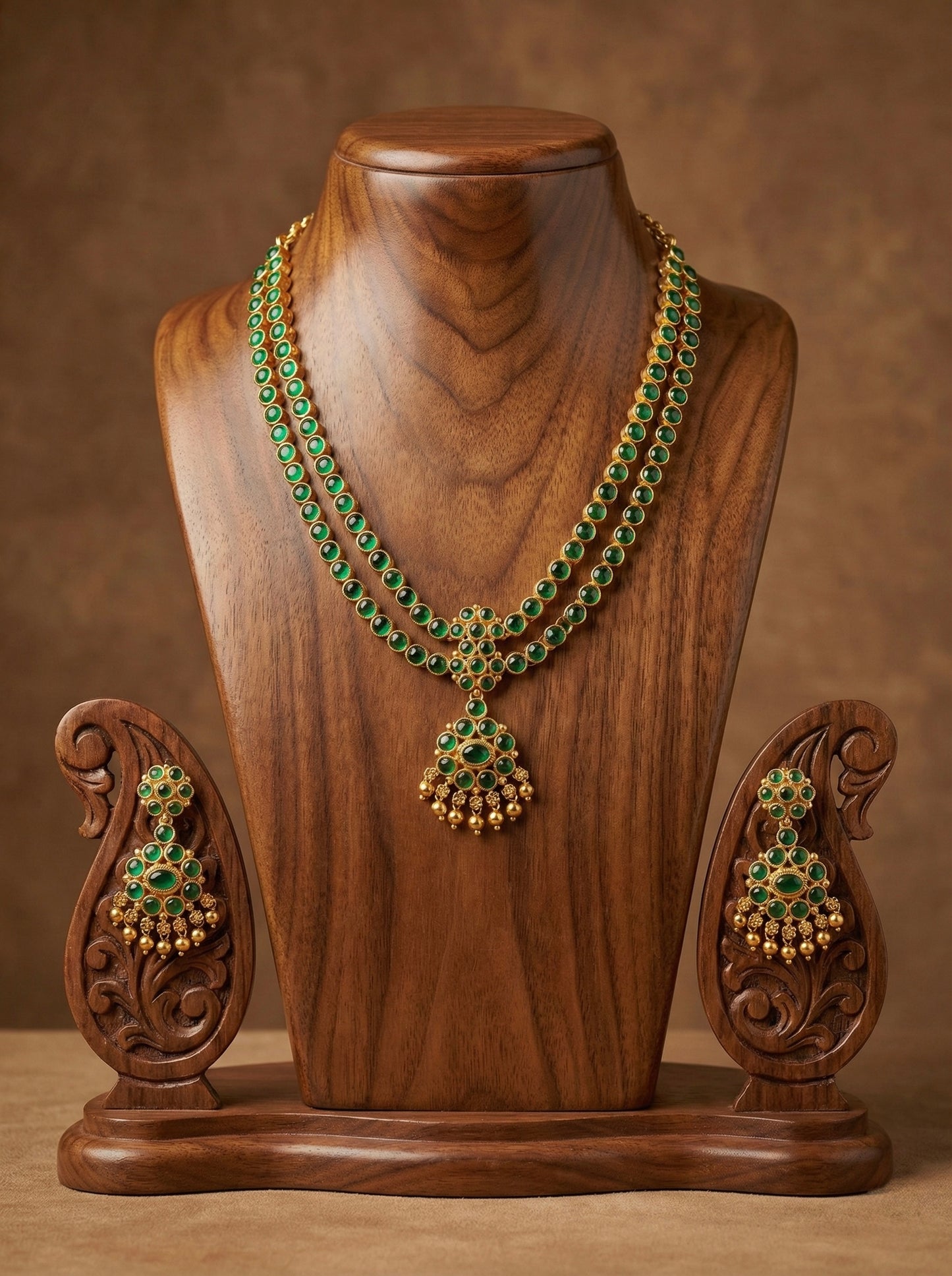 Matte finish green double layer attigai/necklace set dj-52719
