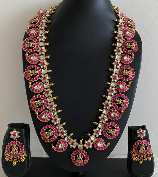Antique gold tone mango lakshmi kundan jadau mala/haar set dj-54160