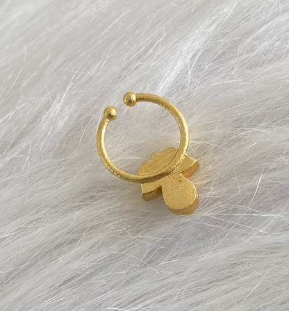 Gold tone kundan jadau pink-white stone nose pin/bulakku dj-53771