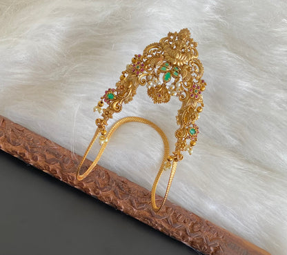 Antique gold tone kemp-green stone lakshmi peacock vanki/bajuband dj-54479