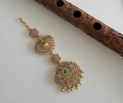 Antique gold tone lakshmi peacock peacock tikka dj-51375