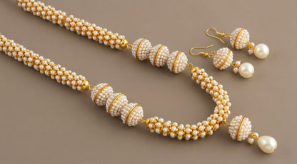 Antique gold tone pearl beaded necklace set -dj12833