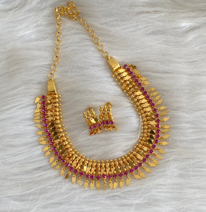 Gold tone ruby stone elakka thali choker necklace set dj-54314