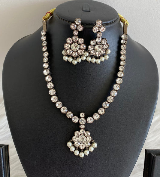 Black finish precious white pearl necklace set dj-53959