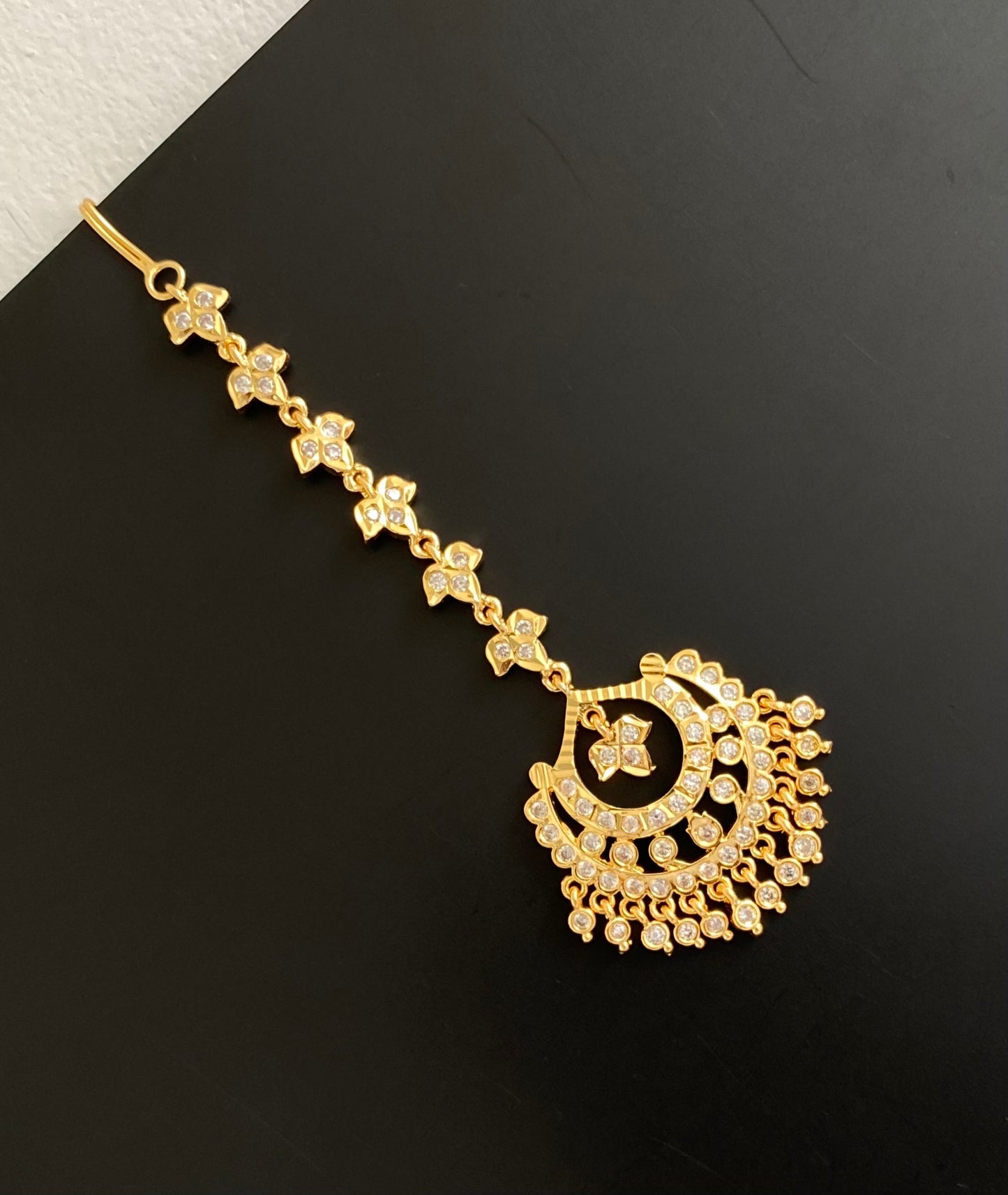 Gold tone AD white stone south Indian tikka dj-54043