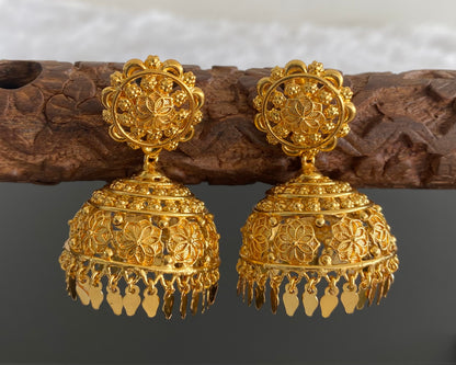 Gold tone kerala style elakka flower jhumkka dj-53148