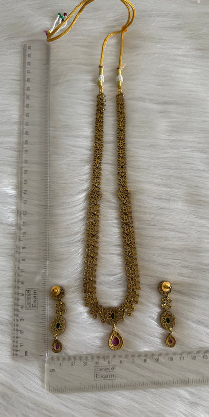 Antique gold tone cz ruby-green flower haar set dj-51235