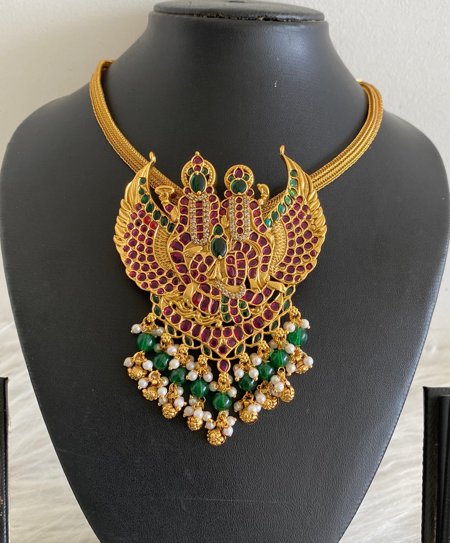 Antique gold tone lakshmi-mahavishnu kundan jadau necklace dj-53849