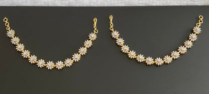 Two tone cz white stone flower ear side chain dj-54065
