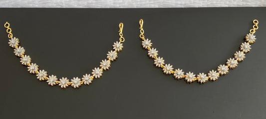 Two tone cz white stone flower ear side chain dj-54065