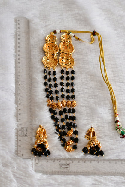 Antique gold tone black beaded lakshmi peacock multi layer haar set dj-52425