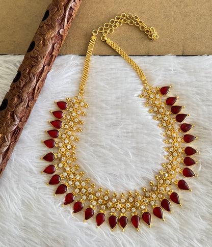Gold tone Gopi shape red Kerala style necklace dj-51710