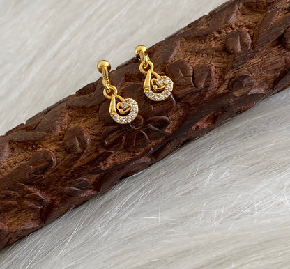 Gold tone cz white stone bugadi screw earrings dj-55125