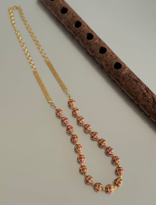 Matte finish pink stone jadau beaded chain dj-51511