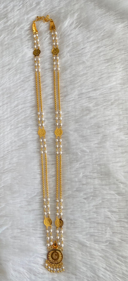 Gold tone lakshmi coin with pearl chain dj-53145