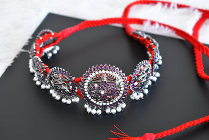 Black finish precious kemp-green-white pearl natarajar waist band dj-50861