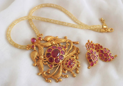 Matte finish ruby peacock mango necklace set-dj11015