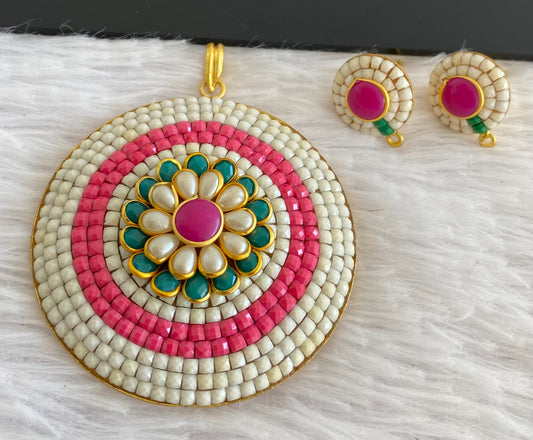 Gold tone pink-green round pacchi pendant set dj-52953