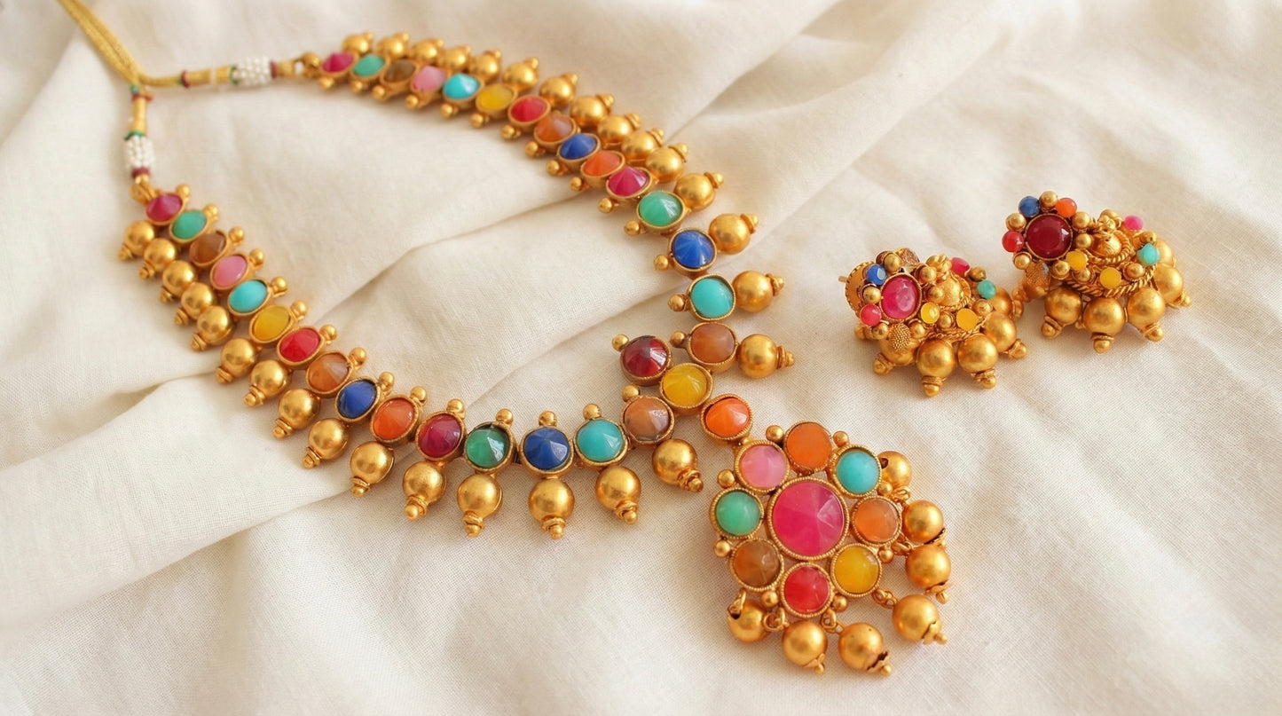 Matte Finish multicolor flower necklace Set-dj17187
