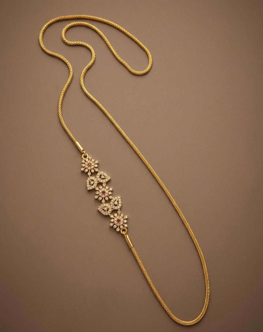 Gold tone white-pink stone mango flower 30 inches mugappu chain dj-54423