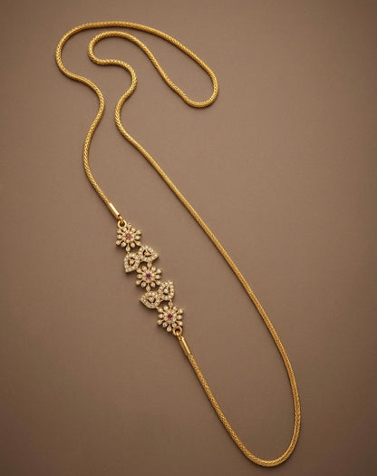Gold tone white-pink stone mango flower 30 inches mugappu chain dj-54423