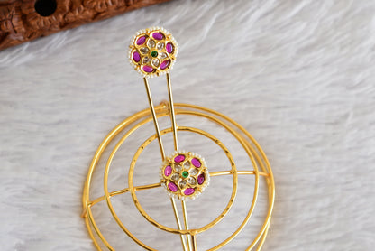 Gold tone kemp-green bun cage-hair accessory with stick Dj-52333