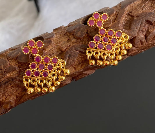 Gold tone ruby stone pathakkam earrings dj-44895