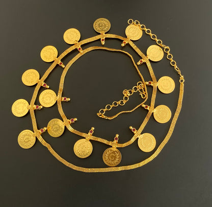 Gold tone lakshmi coin waist chain/hip chain dj-53177