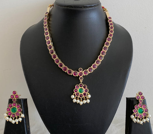 Gold tone precious kemp-green pearl flower necklace set dj-53937