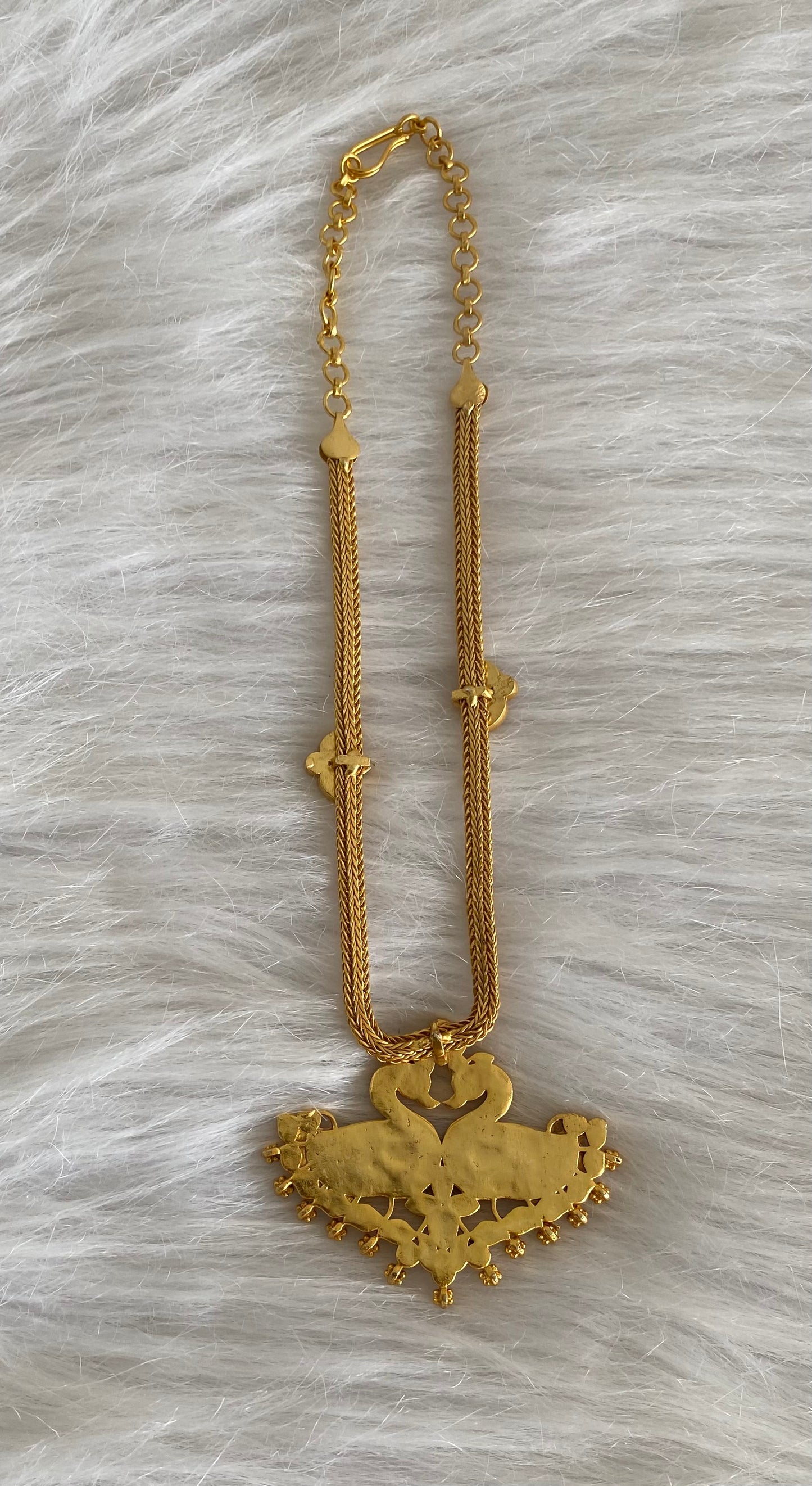 Gold tone coral white stone swan necklace dj-54492