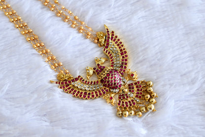 Gold tone pink-white kundan jadau ganda berunda necklace dj-52309