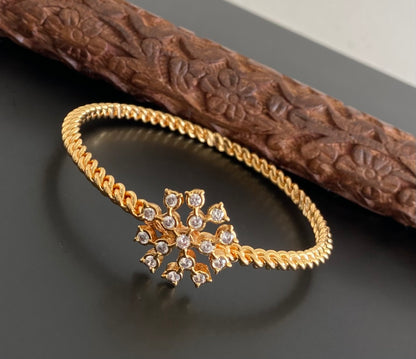 Gold tone AD white stone flower kada/bangle(2.8) Dj-53885
