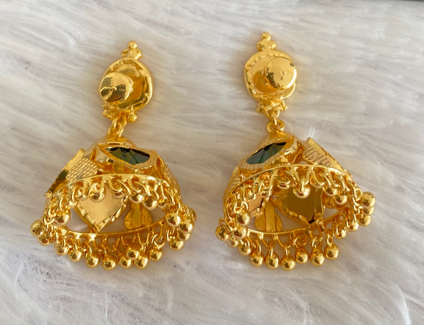 Gold tone kerala style green 4 petals of palakka jhumkka dj-53128
