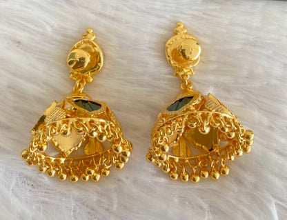 Gold tone kerala style green 4 petals of palakka jhumkka dj-53128