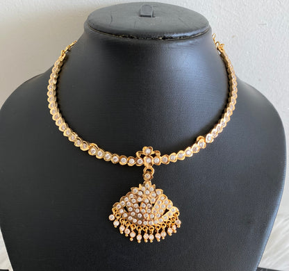 Gold tone south indian AD white stone necklace dj-53899